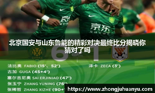北京国安与山东鲁能的精彩对决最终比分揭晓你猜对了吗
